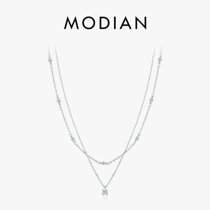 NAVIAN® Moissanite Double Layer Pendant Round Stylish Choker