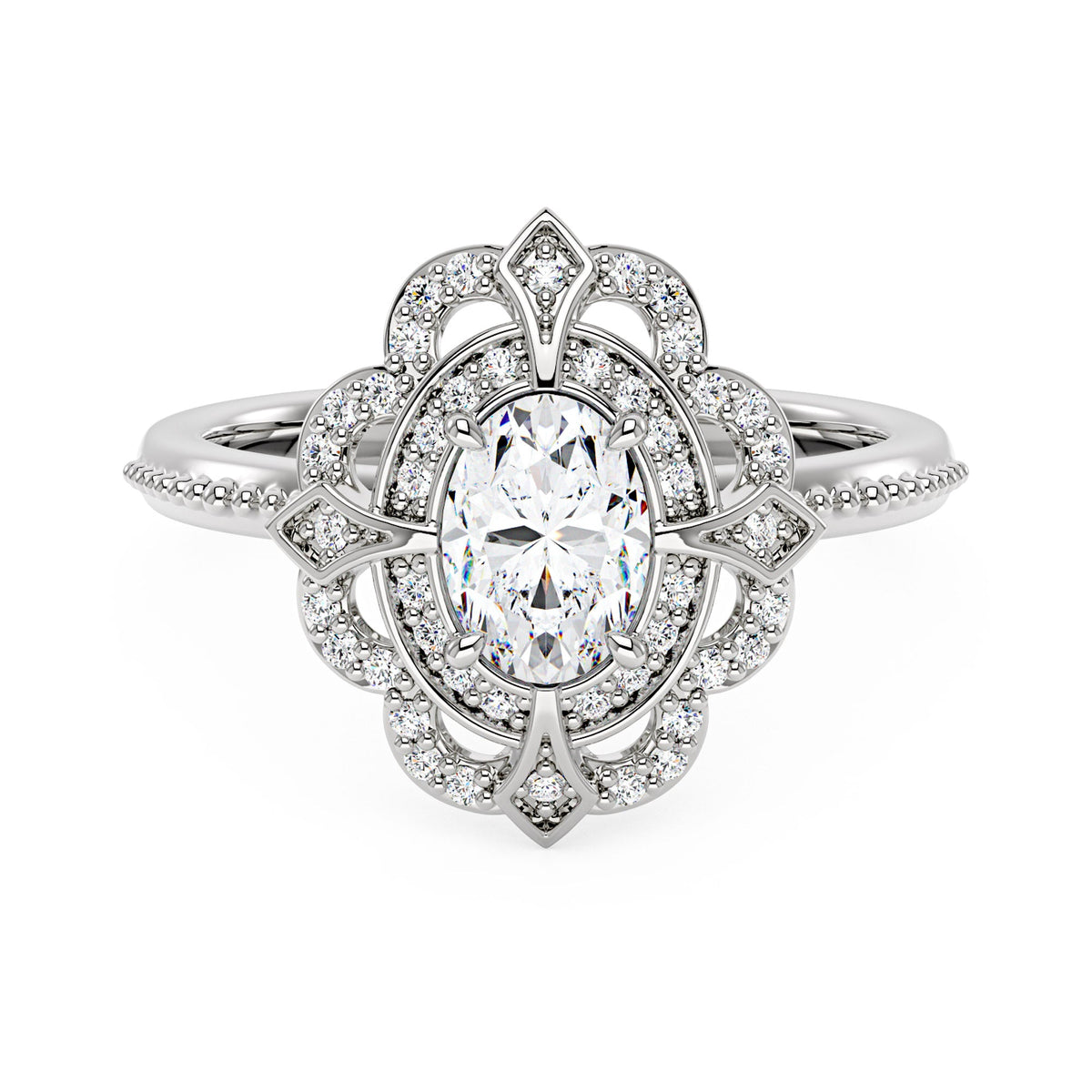 Art Deco Oval Pavé Halo Moissanite Ring - NavianJewelry™
