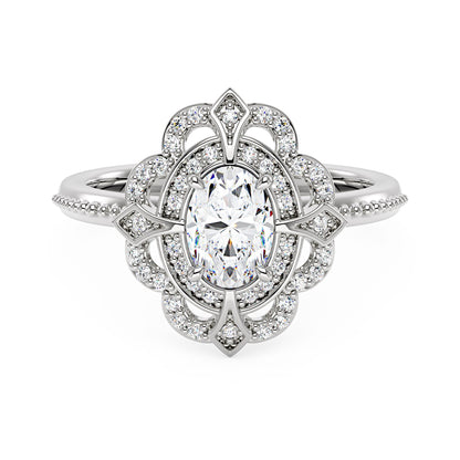 Art Deco Oval Pavé Halo Moissanite Ring - NavianJewelry™