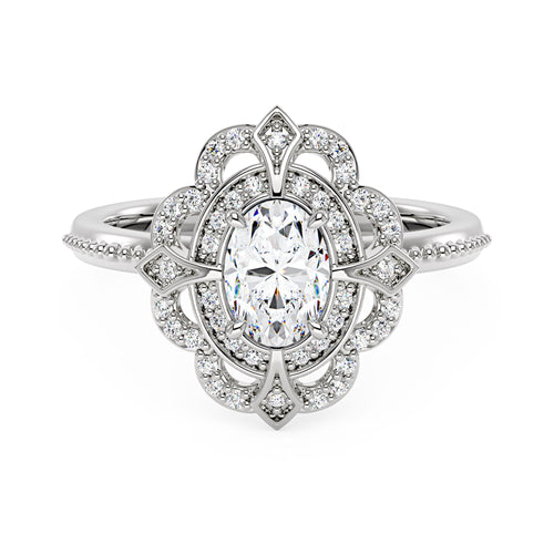 Art Deco Oval Pavé Halo Moissanite Ring - NavianJewelry™