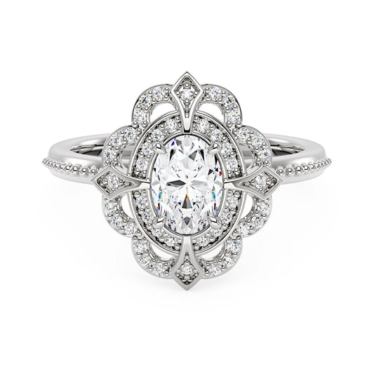 Art Deco Oval Pavé Halo Moissanite Ring - NavianJewelry™