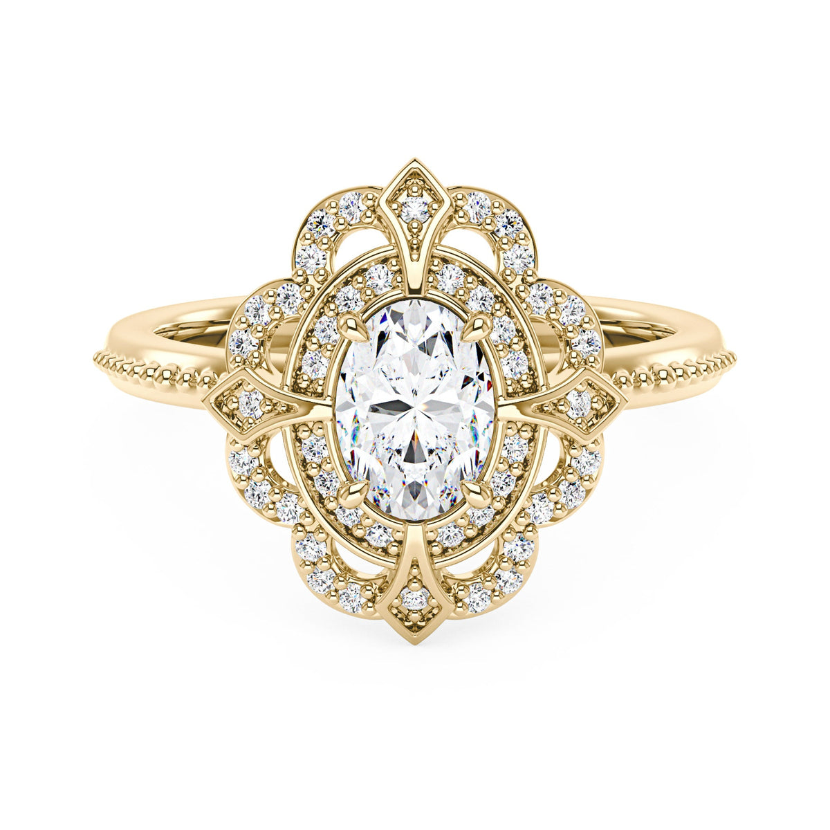 Art Deco Oval Pavé Halo Moissanite Ring - NavianJewelry™