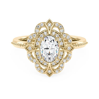 Art Deco Oval Pavé Halo Moissanite Ring - NavianJewelry™