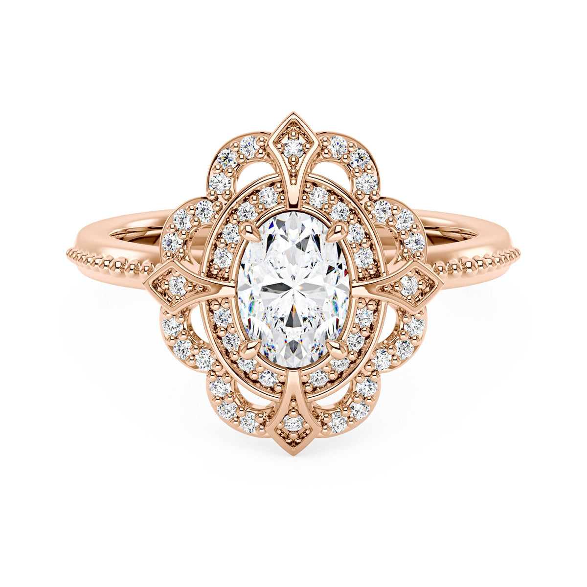 Art Deco Oval Pavé Halo Moissanite Ring - NavianJewelry™
