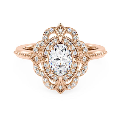 Art Deco Oval Pavé Halo Moissanite Ring - NavianJewelry™