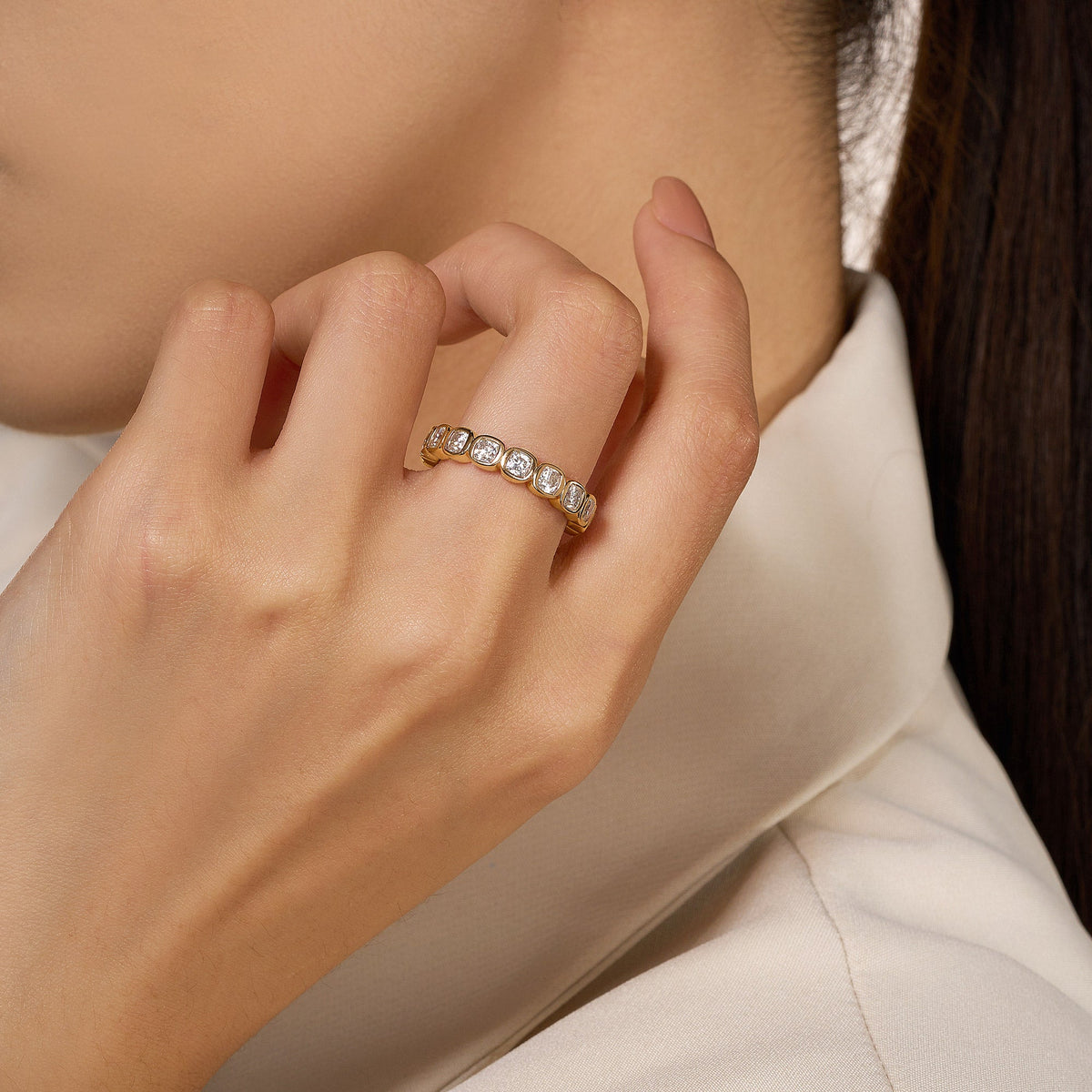 Cushion Moissanite Bezel Eternity Band - NavianJewelry™