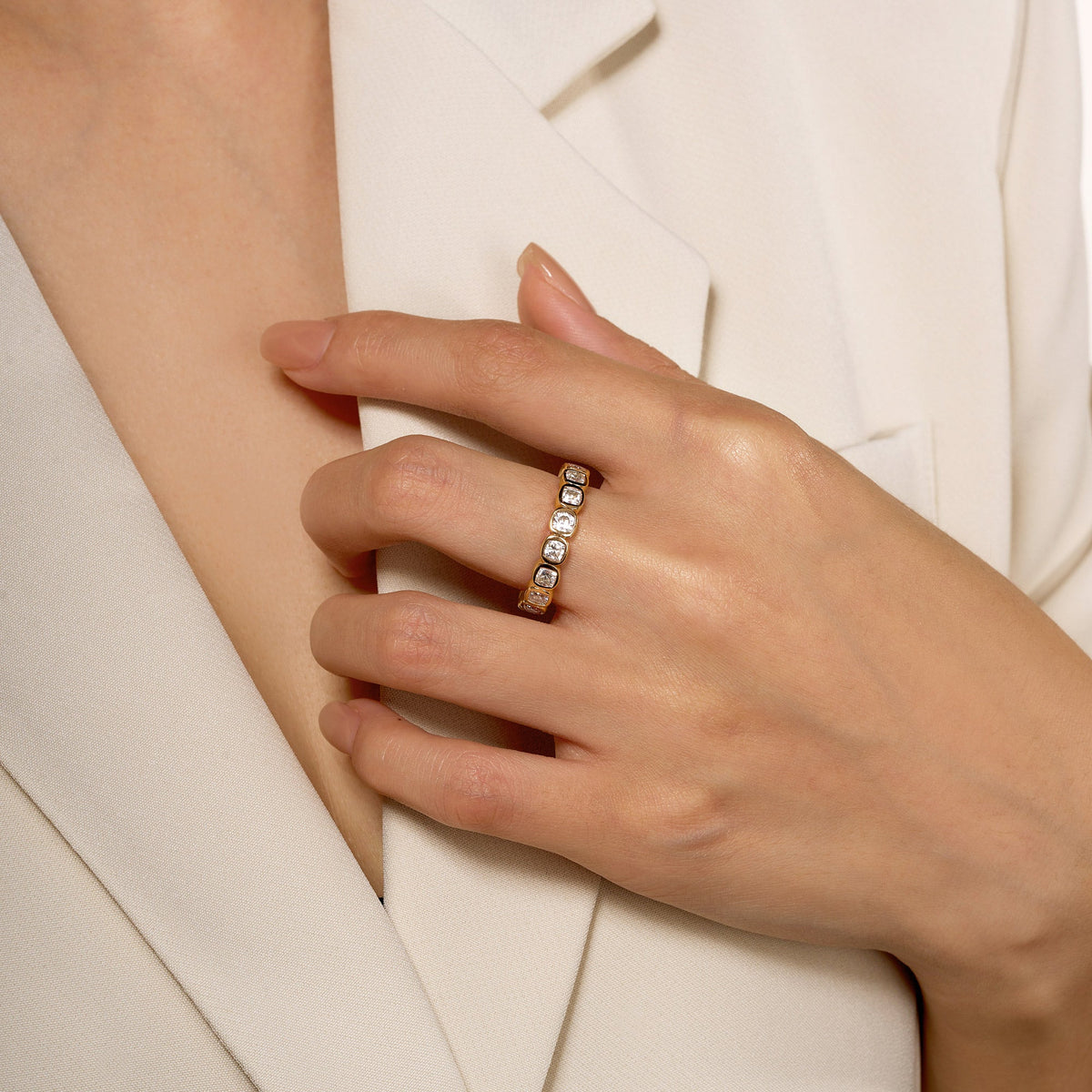 Cushion Moissanite Bezel Eternity Band - NavianJewelry™