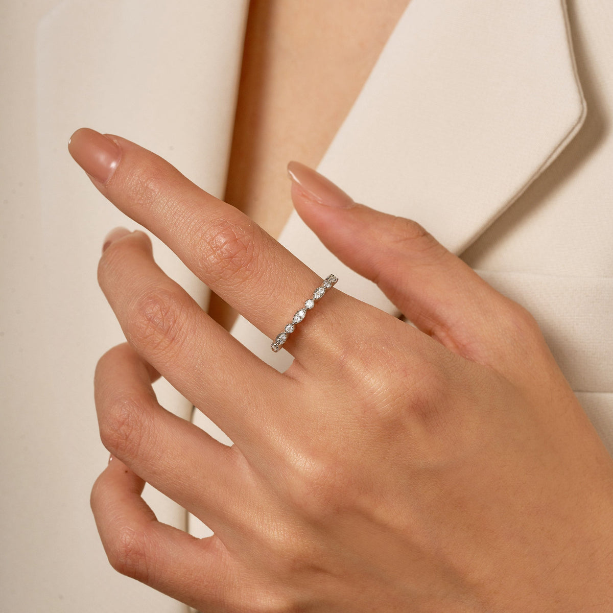Nature Inspired Round Moissanite Half Eternity Band - NavianJewelry™
