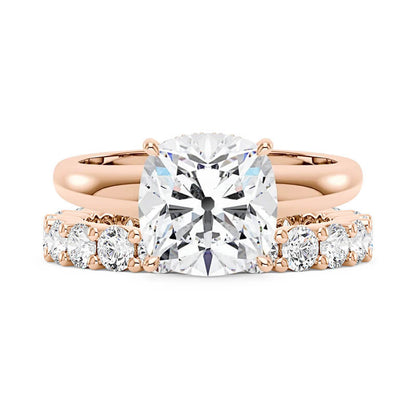 Elongated Cushion Moissanite Solitaire Ring and Full Eternity Band Bridal Set