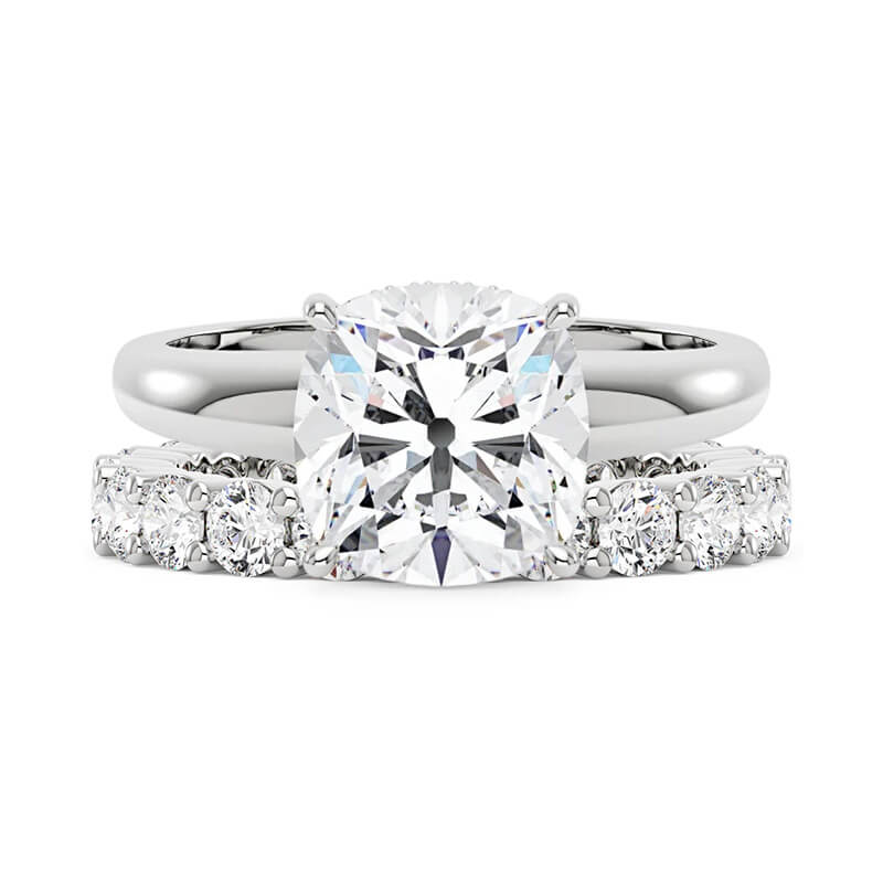 Elongated Cushion Moissanite Solitaire Ring and Full Eternity Band Bridal Set