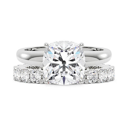 Elongated Cushion Moissanite Solitaire Ring and Full Eternity Band Bridal Set