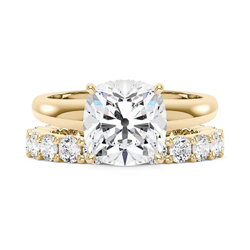 Elongated Cushion Moissanite Solitaire Ring and Full Eternity Band Bridal Set