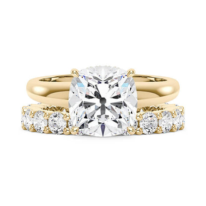 Elongated Cushion Moissanite Solitaire Ring and Full Eternity Band Bridal Set