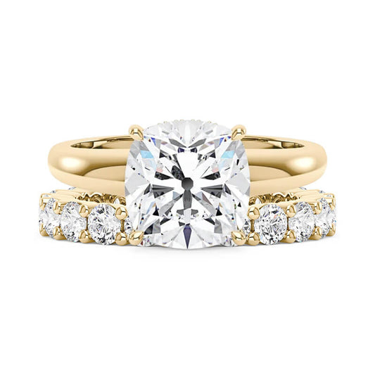 Elongated Cushion Moissanite Solitaire Ring and Full Eternity Band Bridal Set