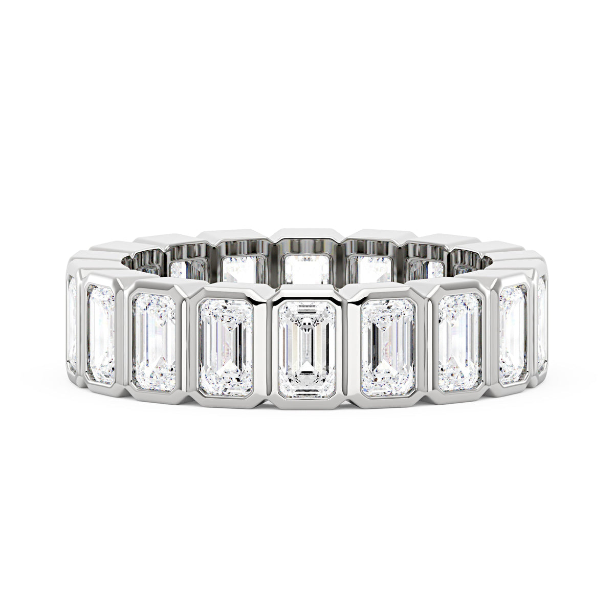 Art Deco Emerald Cut Moissanite Bezel Eternity Band - NavianJewelry™