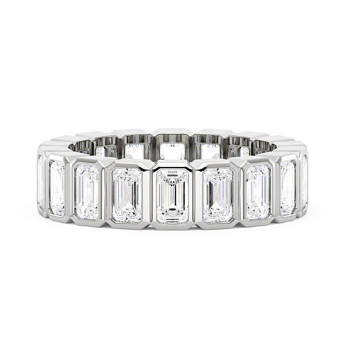 Art Deco Emerald Cut Moissanite Bezel Eternity Band - NavianJewelry™