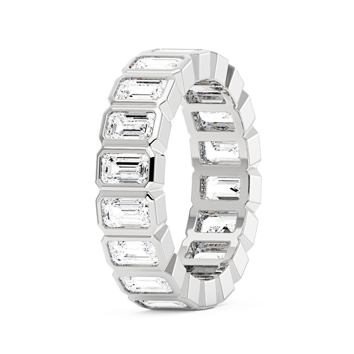 Art Deco Emerald Cut Moissanite Bezel Eternity Band - NavianJewelry™