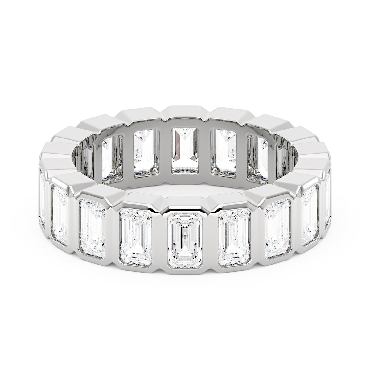 Art Deco Emerald Cut Moissanite Bezel Eternity Band - NavianJewelry™