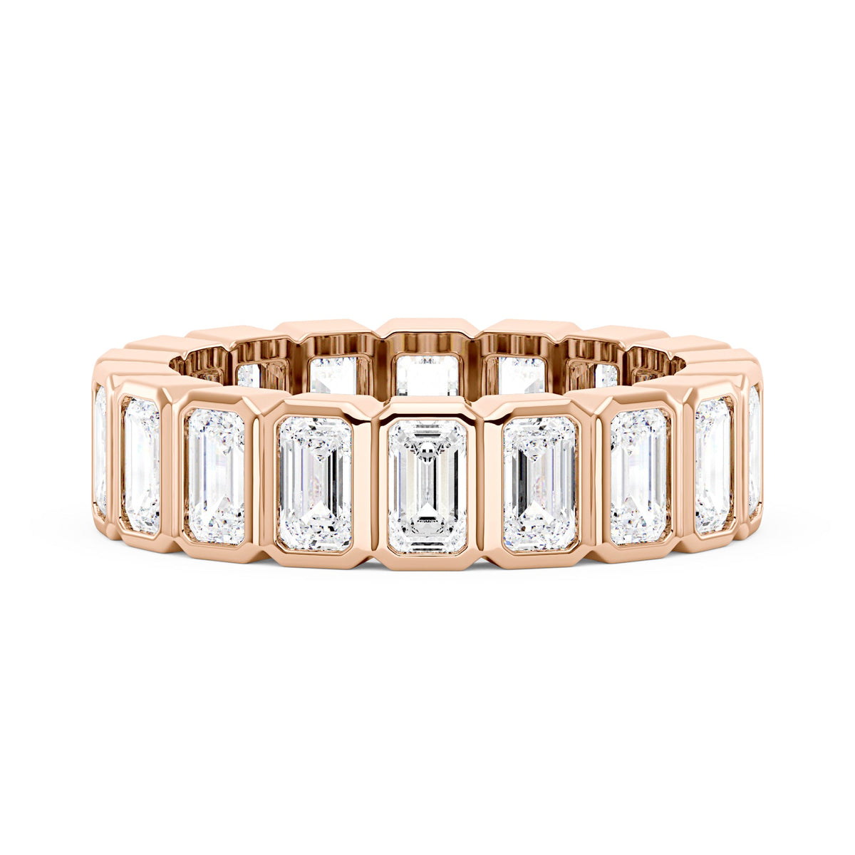 Art Deco Emerald Cut Moissanite Bezel Eternity Band - NavianJewelry™
