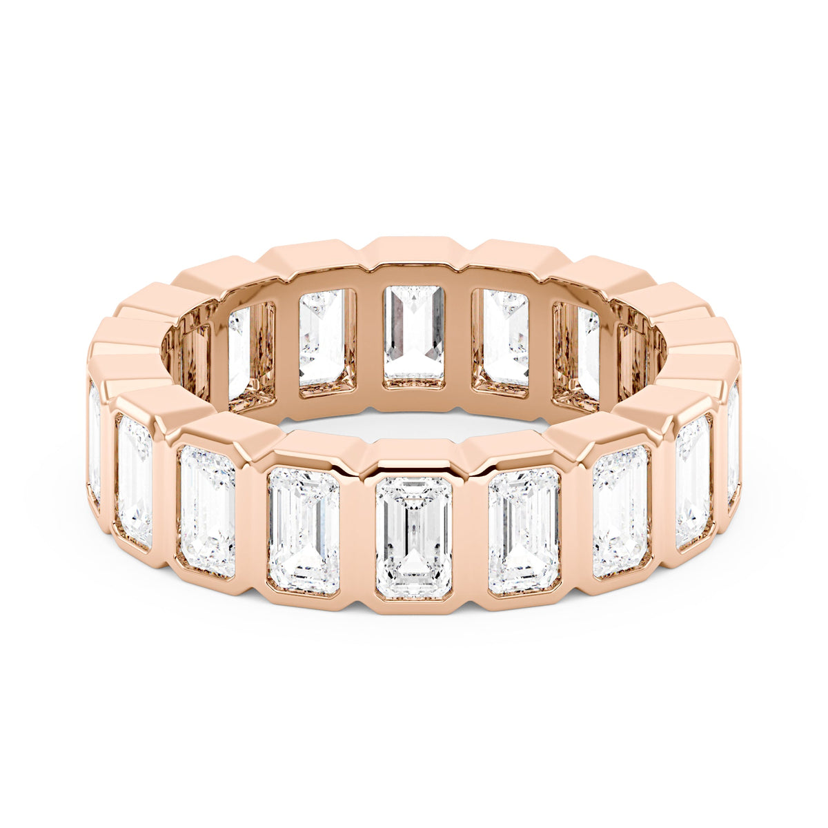Art Deco Emerald Cut Moissanite Bezel Eternity Band - NavianJewelry™