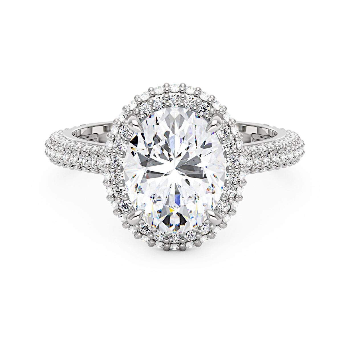 Oval Cut Moissanite Double Halo Pavé Band Engagement Ring - NavianJewelry™