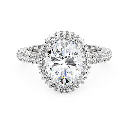 Oval Cut Moissanite Double Halo Pavé Band Engagement Ring - NavianJewelry™
