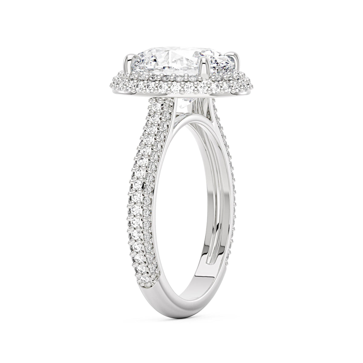 Oval Cut Moissanite Double Halo Pavé Band Engagement Ring - NavianJewelry™