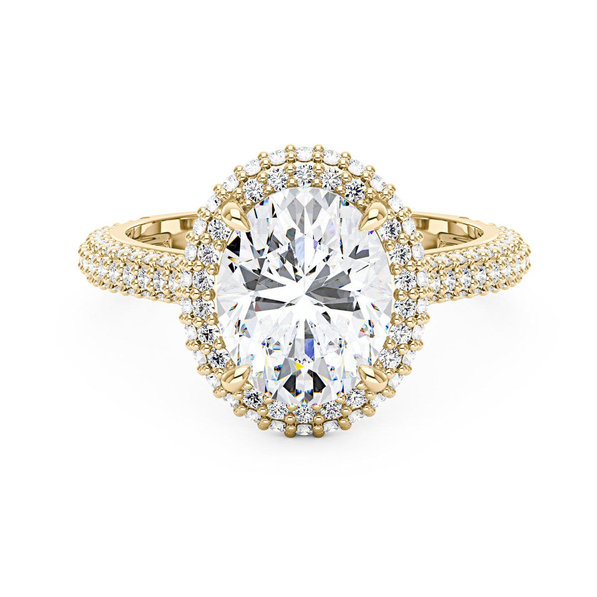 Oval Cut Moissanite Double Halo Pavé Band Engagement Ring - NavianJewelry™