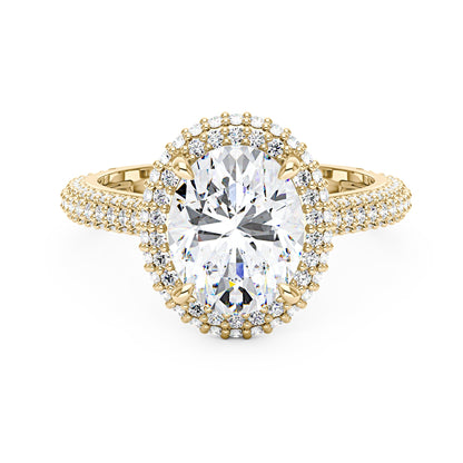 Oval Cut Moissanite Double Halo Pavé Band Engagement Ring - NavianJewelry™