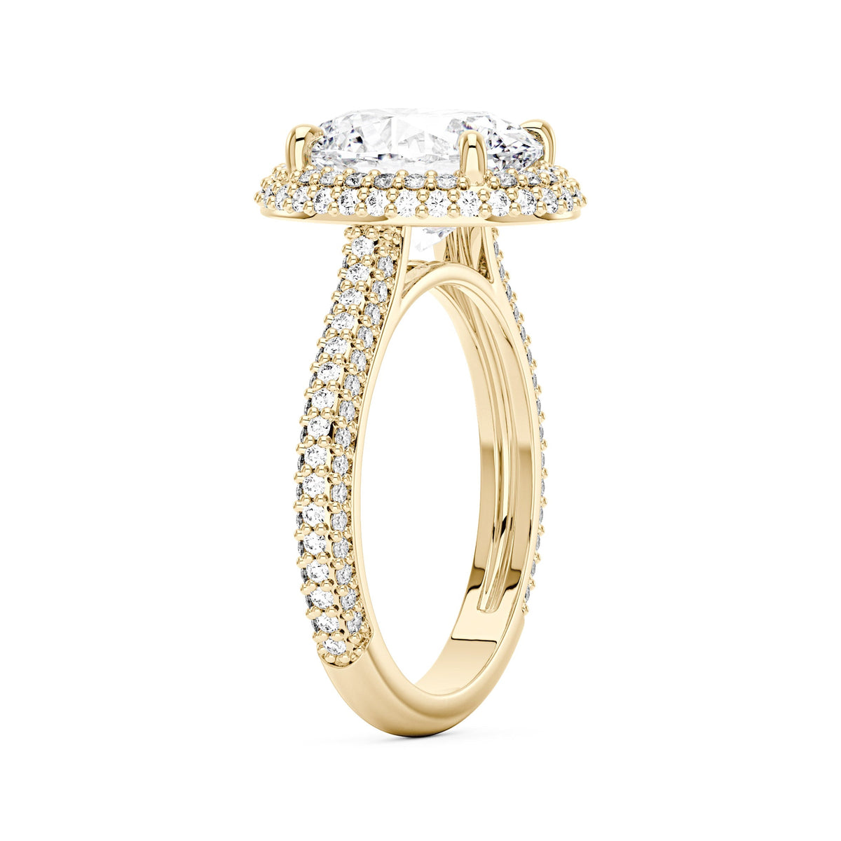 Oval Cut Moissanite Double Halo Pavé Band Engagement Ring - NavianJewelry™