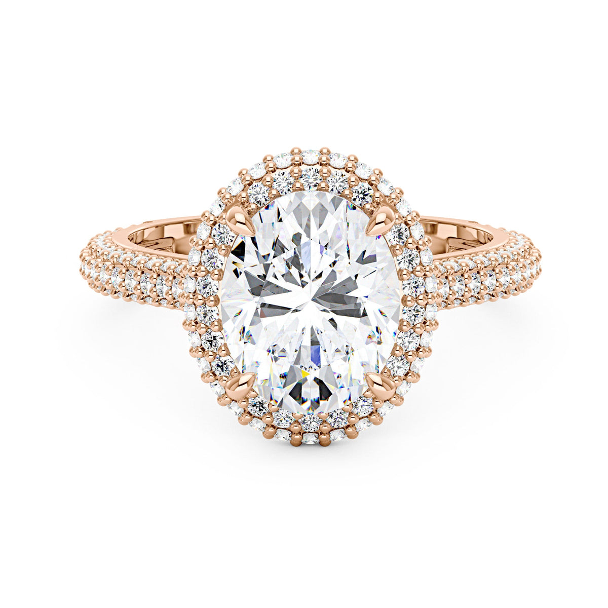 Oval Cut Moissanite Double Halo Pavé Band Engagement Ring - NavianJewelry™