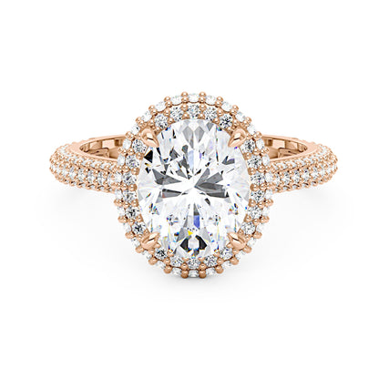 Oval Cut Moissanite Double Halo Pavé Band Engagement Ring - NavianJewelry™