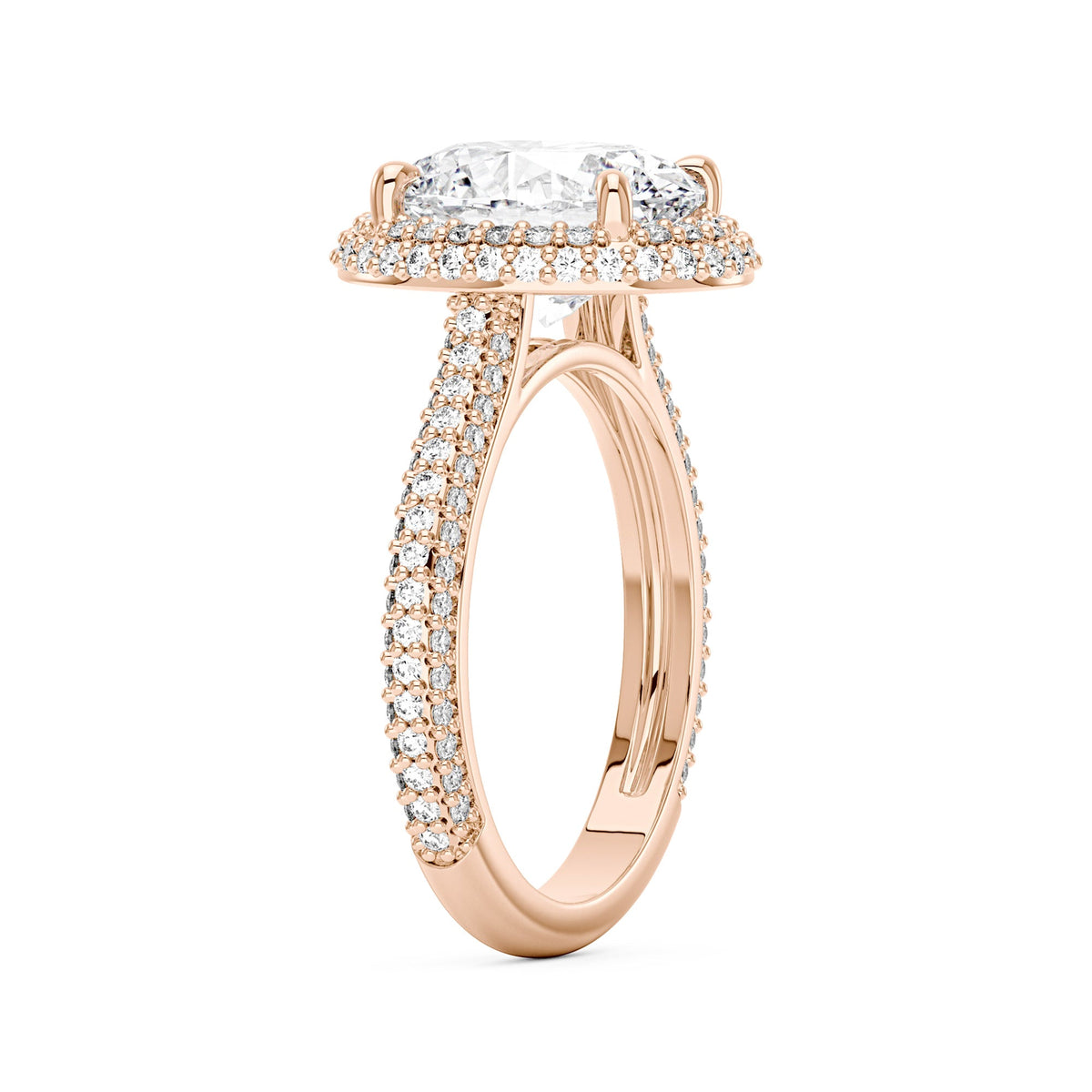 Oval Cut Moissanite Double Halo Pavé Band Engagement Ring - NavianJewelry™