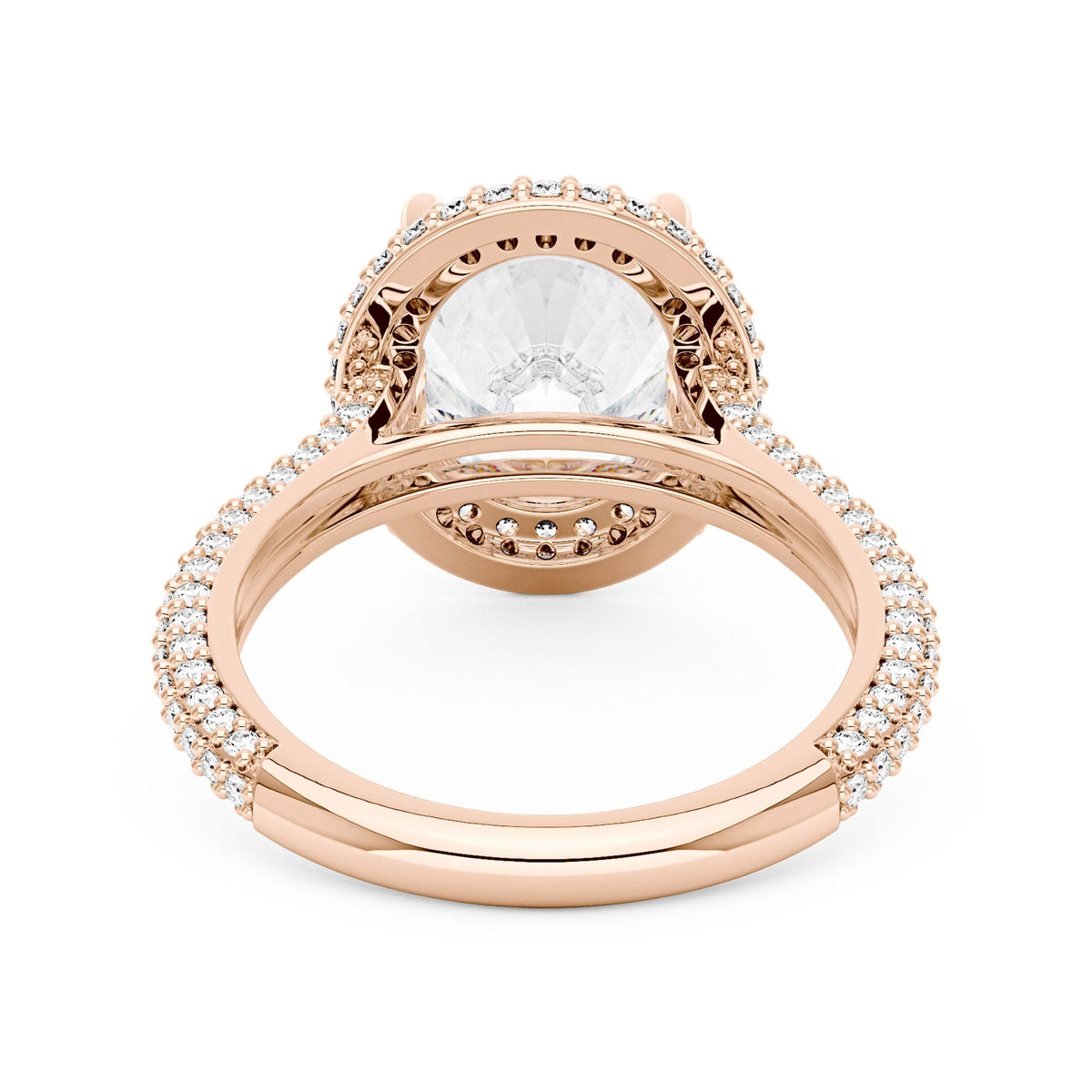Oval Cut Moissanite Double Halo Pavé Band Engagement Ring - NavianJewelry™