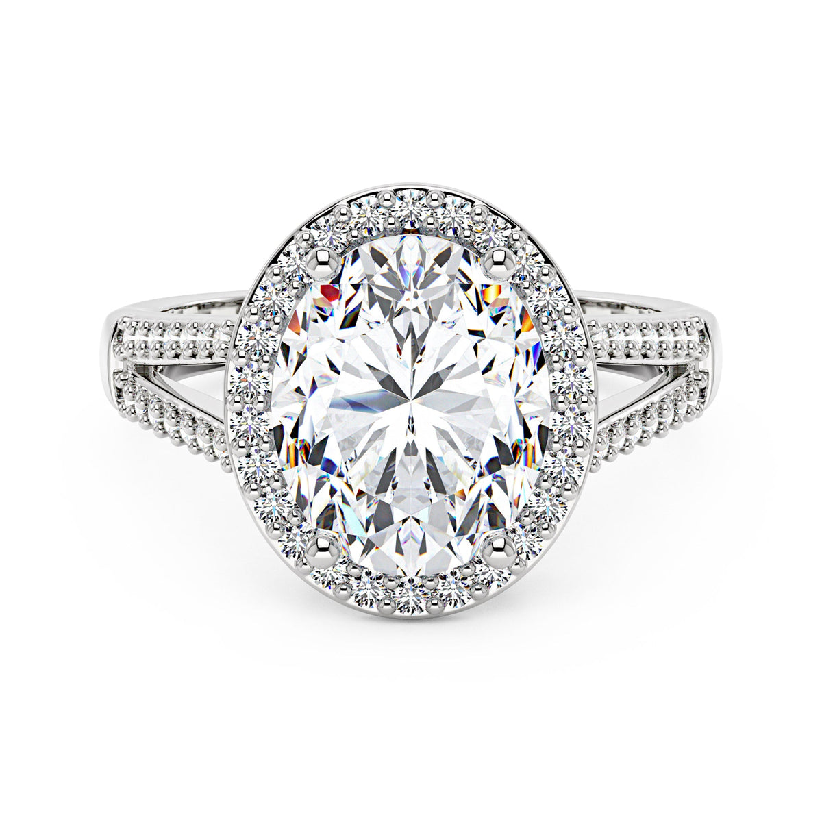 Halo Moissanite Engagement Ring with Pavé Band - NavianJewelry™