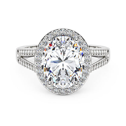 Halo Moissanite Engagement Ring with Pavé Band - NavianJewelry™