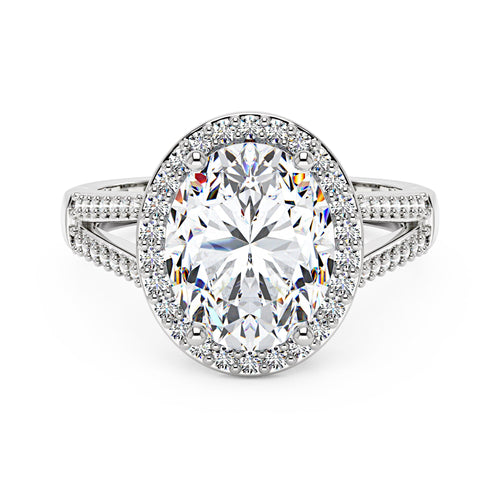 Halo Moissanite Engagement Ring with Pavé Band - NavianJewelry™
