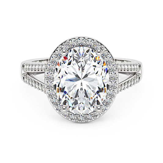 Halo Moissanite Engagement Ring with Pavé Band - NavianJewelry™