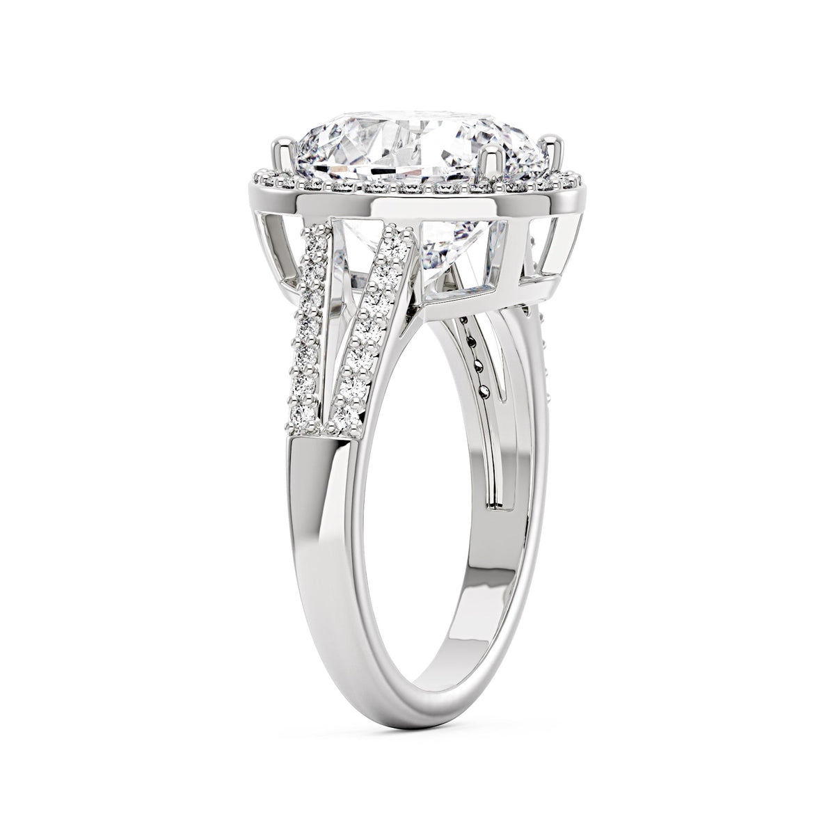 Halo Moissanite Engagement Ring with Pavé Band - NavianJewelry™