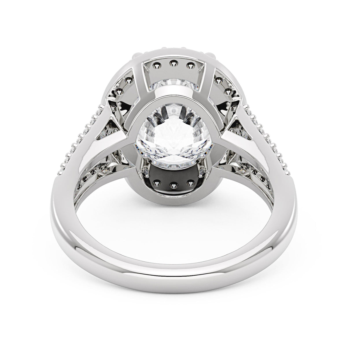 Halo Moissanite Engagement Ring with Pavé Band - NavianJewelry™