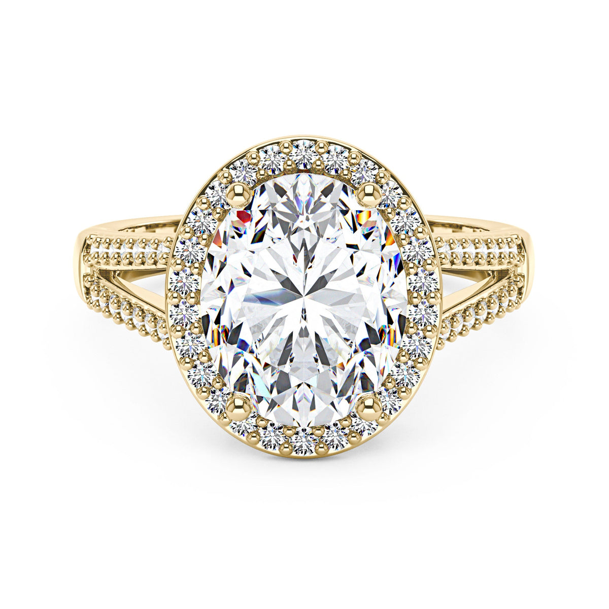 Halo Moissanite Engagement Ring with Pavé Band - NavianJewelry™