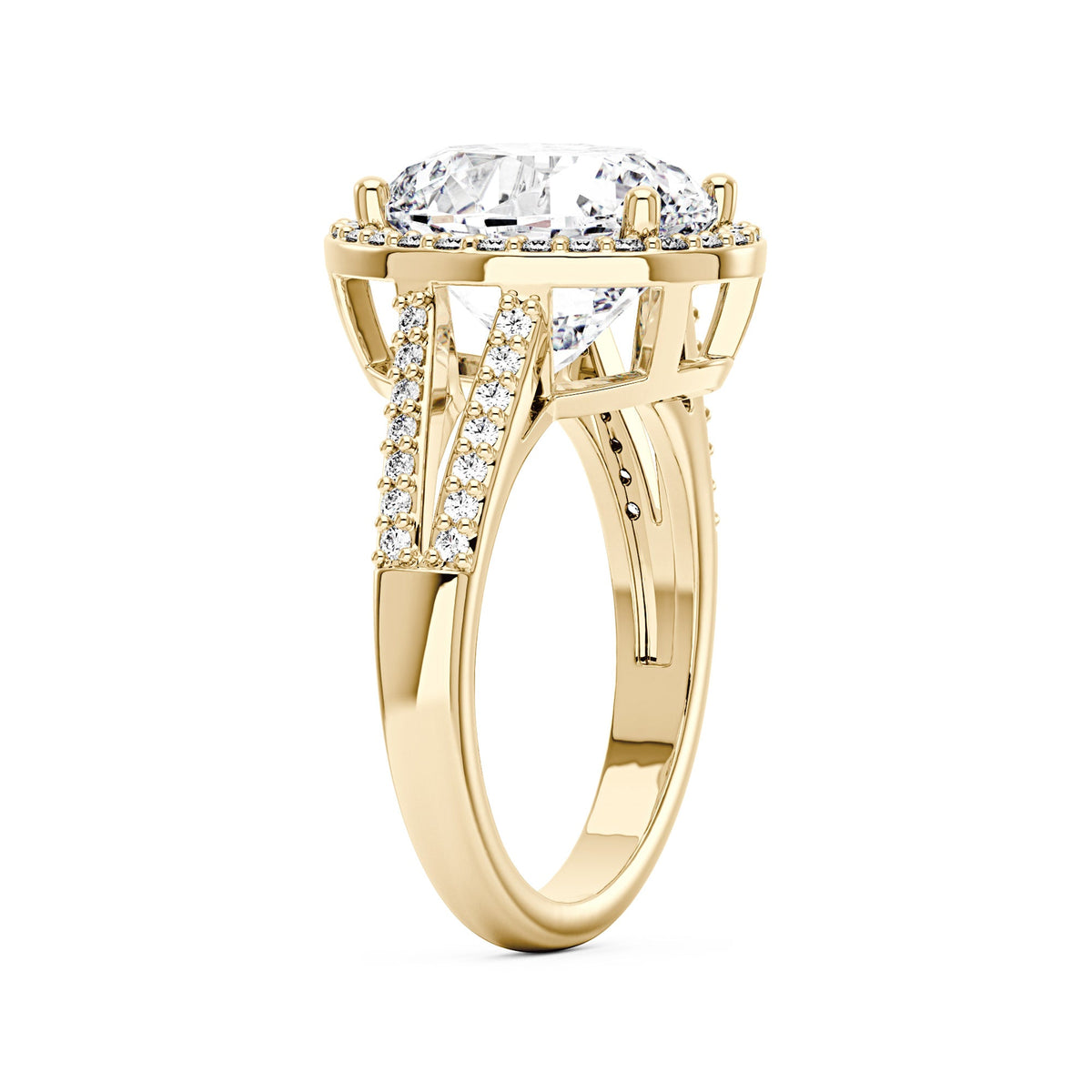 Halo Moissanite Engagement Ring with Pavé Band - NavianJewelry™