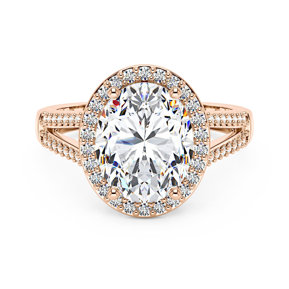 Halo Moissanite Engagement Ring with Pavé Band - NavianJewelry™