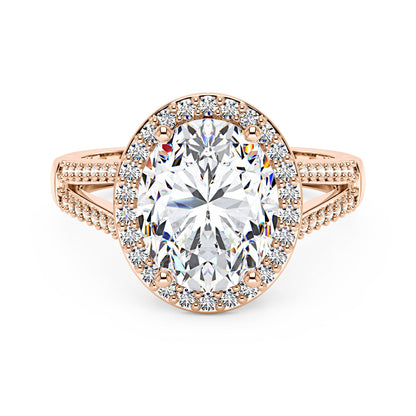 Halo Moissanite Engagement Ring with Pavé Band - NavianJewelry™