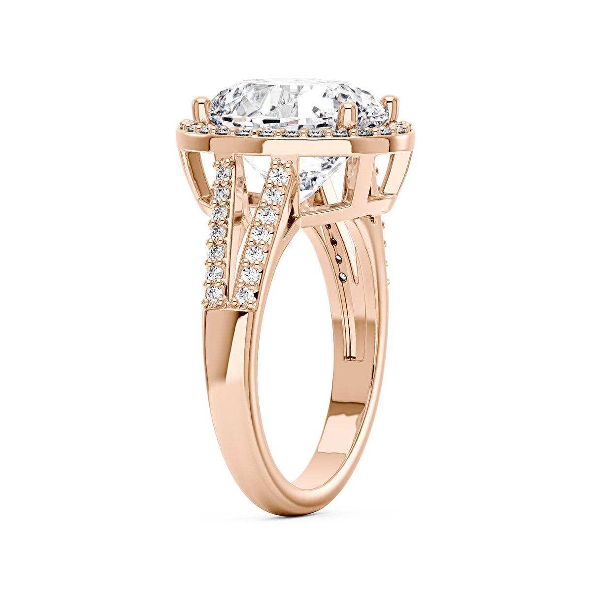 Halo Moissanite Engagement Ring with Pavé Band - NavianJewelry™