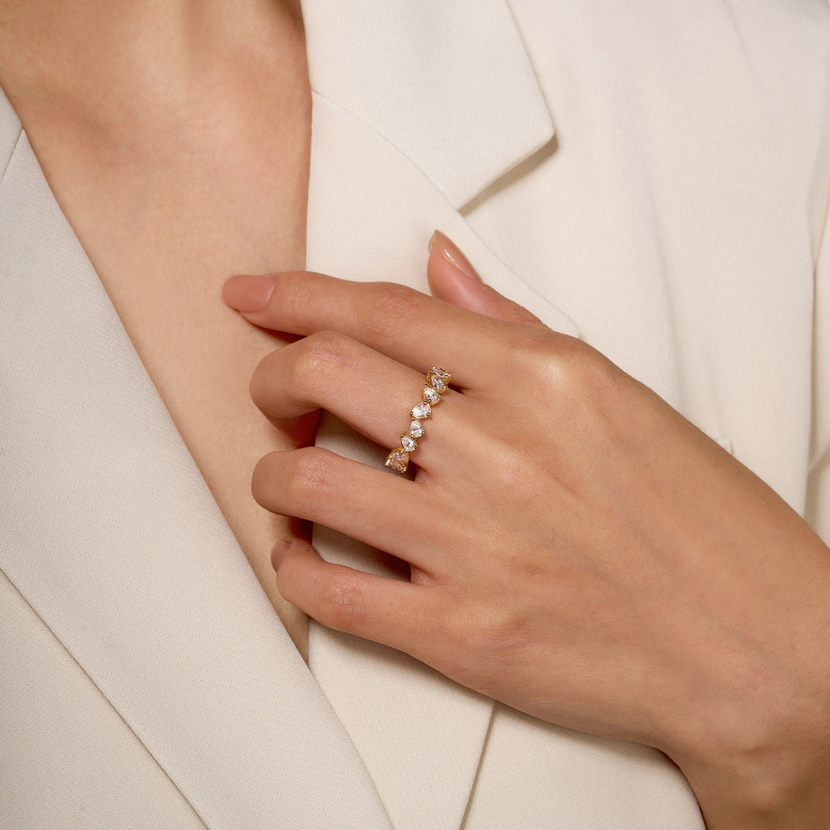 Irregular Pear Moissanite Bezel Eternity Band - NavianJewelry™