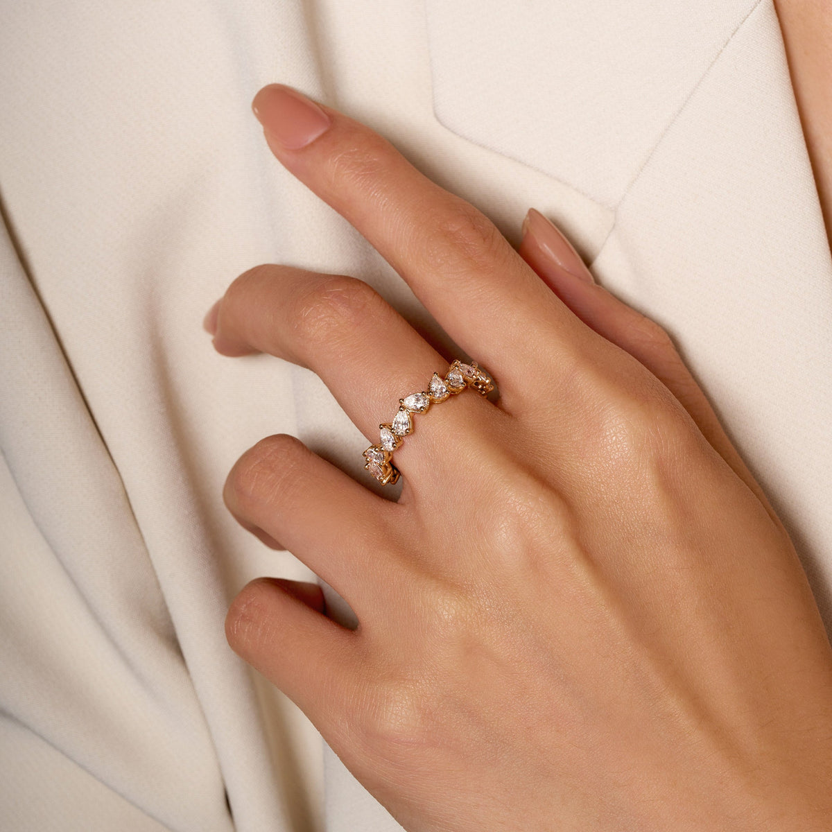 Irregular Pear Moissanite Bezel Eternity Band - NavianJewelry™
