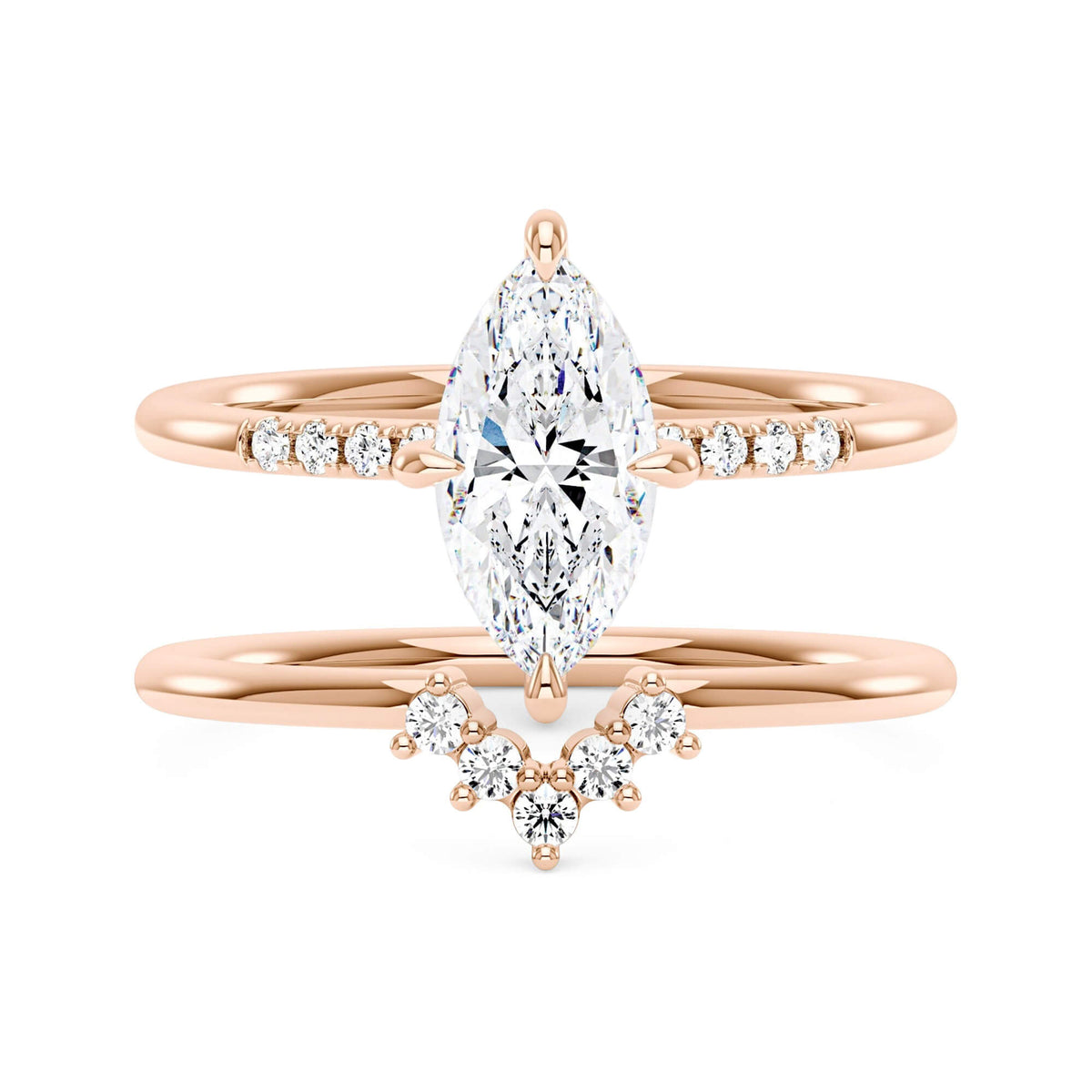 Marquise Cut Moissanite Engagement Ring and Curved Band Set