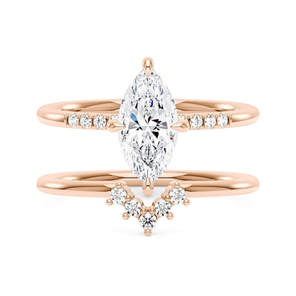 Marquise Cut Moissanite Engagement Ring and Curved Band Set
