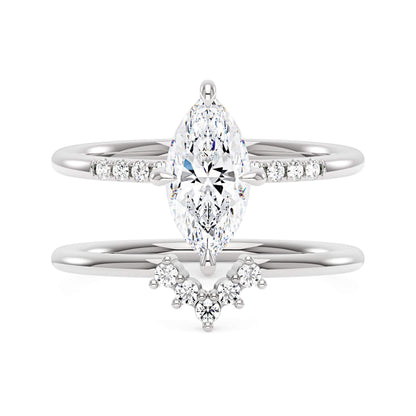 Marquise Cut Moissanite Engagement Ring and Curved Band Set
